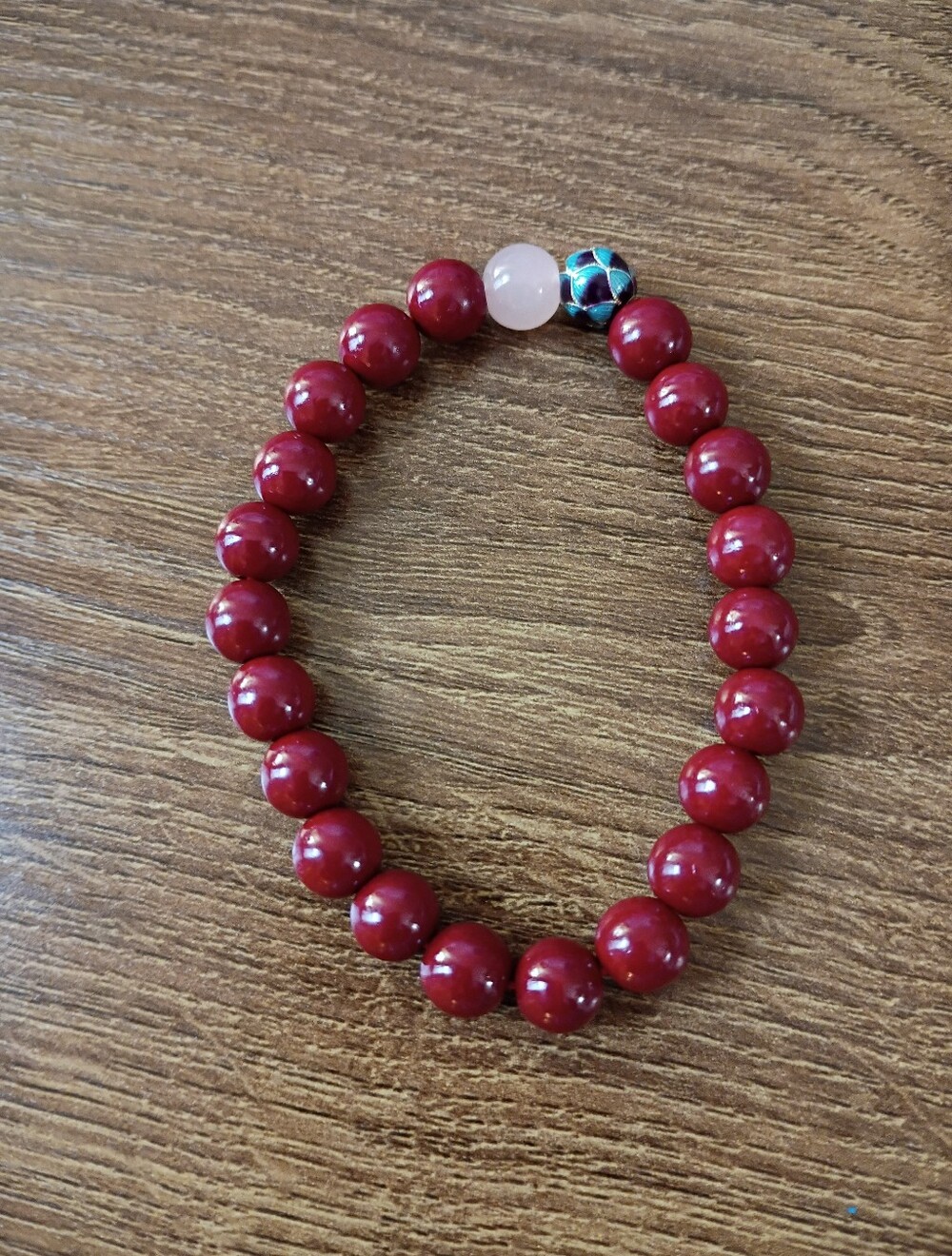 Red Beaded Stretch Bracelet with Accent Beads